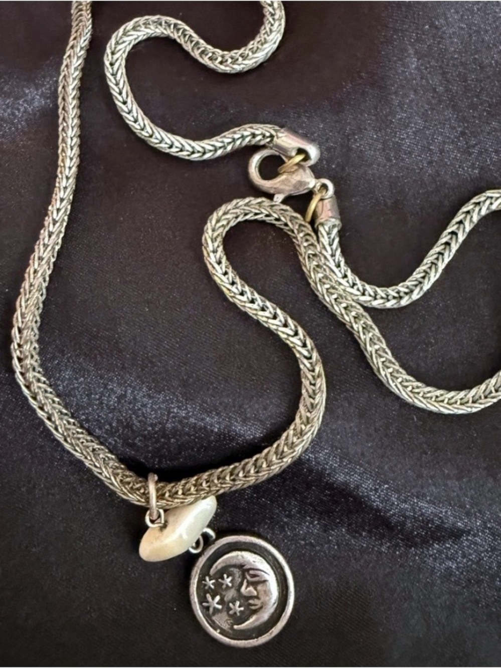 Silver Cloud Moon Face Pendant Necklace, 90s Sterling, 18in Chain